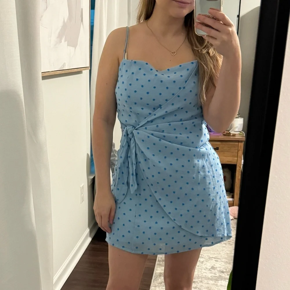 Blue Polka Dot Spring Summer Wrap | Baby Shower / Gender Reveal Dress - Picture 1 of 9
